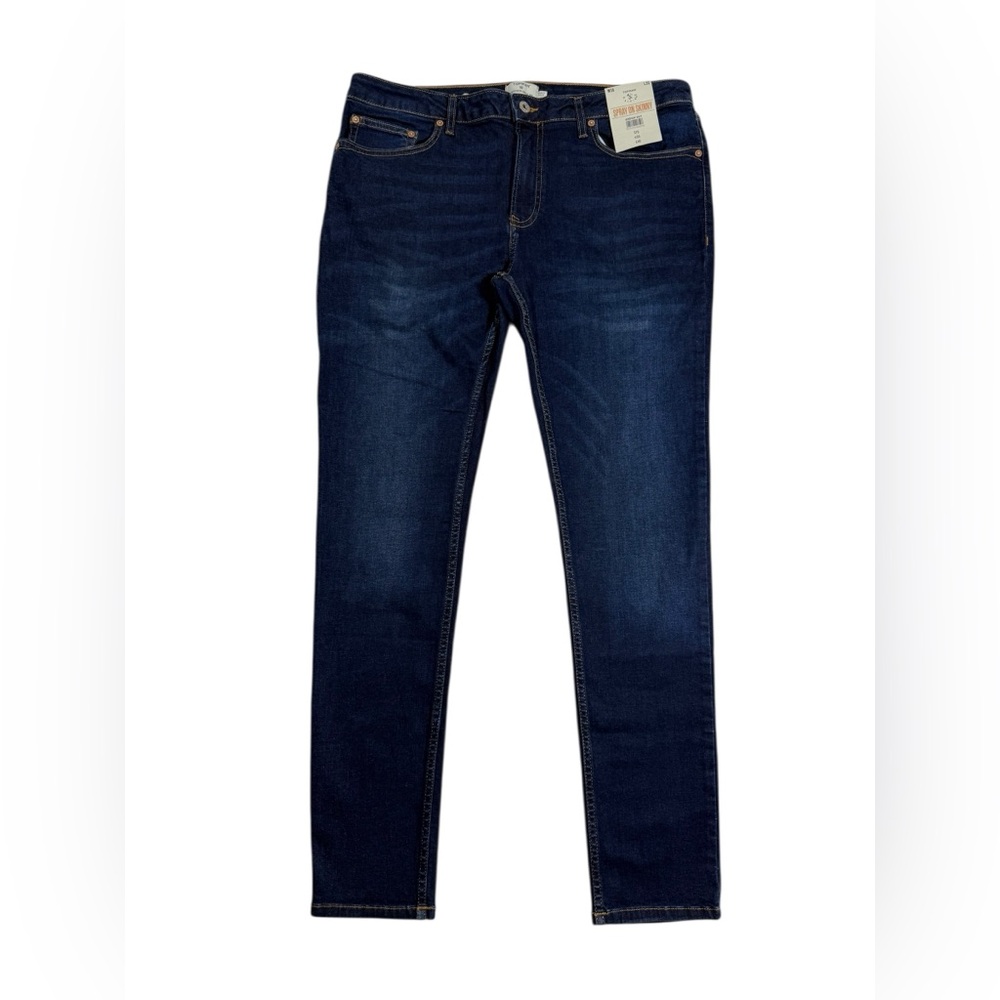 Topman Spray On Skinny Jeans Mens 36 Dark Wash Stretch Denim Slim Fit Causal NWT